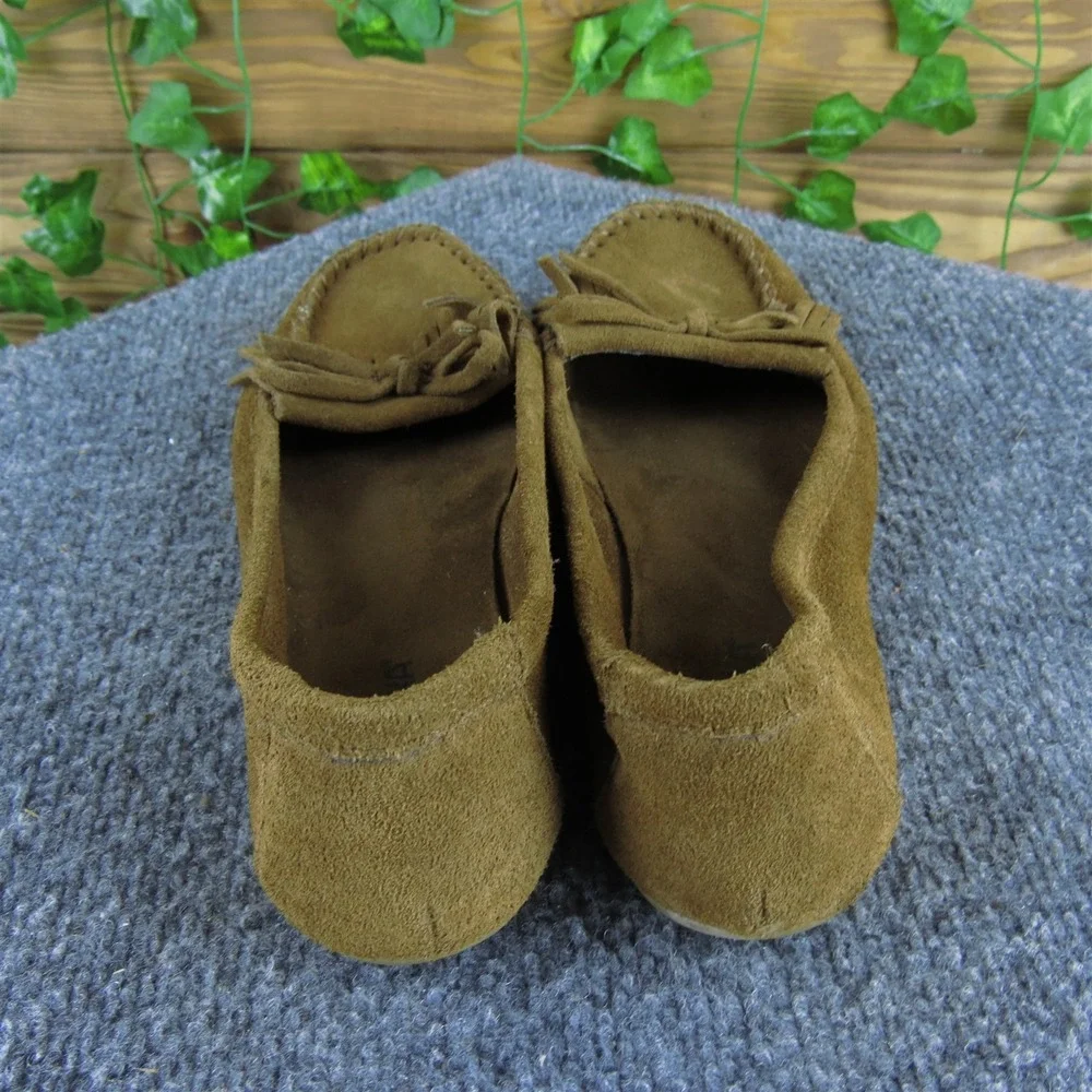 Minnetonka‎ Moccasin Girl Y 7 Medium Flat Brown Leather Slip On